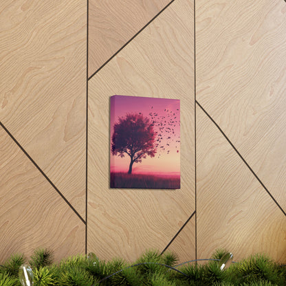 Tree in a Purple Sunset Digital Illustration Canvas Gallery Wraps