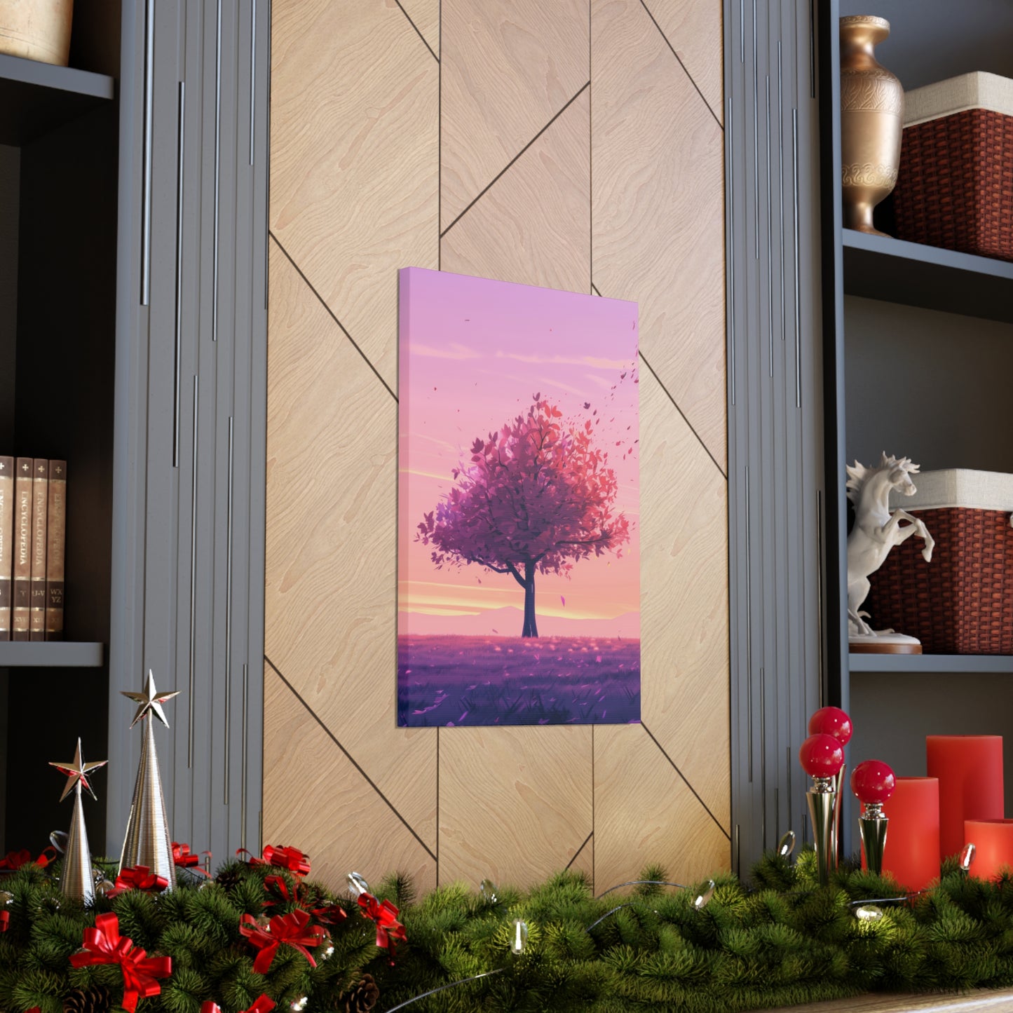 Tree in a Purple Sunset Digital Illustration Canvas Gallery Wraps