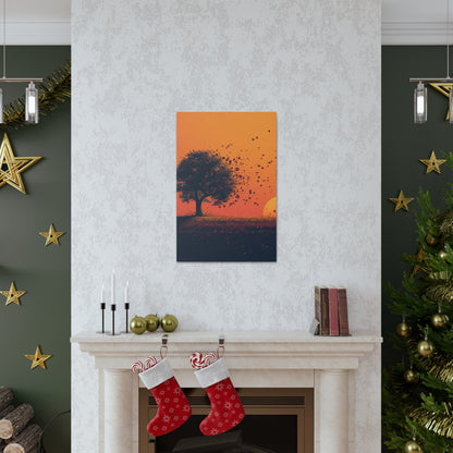 Tree in a Golden Sunset Digital Illustration Canvas Gallery Wraps