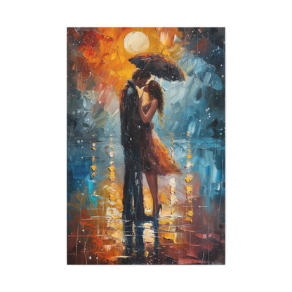 couple holding a umbrella in rain - Leonid Afremov Style Digital Print Canvas Gallery Wraps