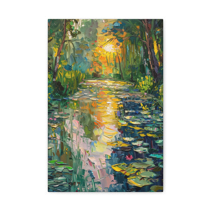 Pond in a Forest - Claude Monet Style Digital Print Canvas Gallery Wraps