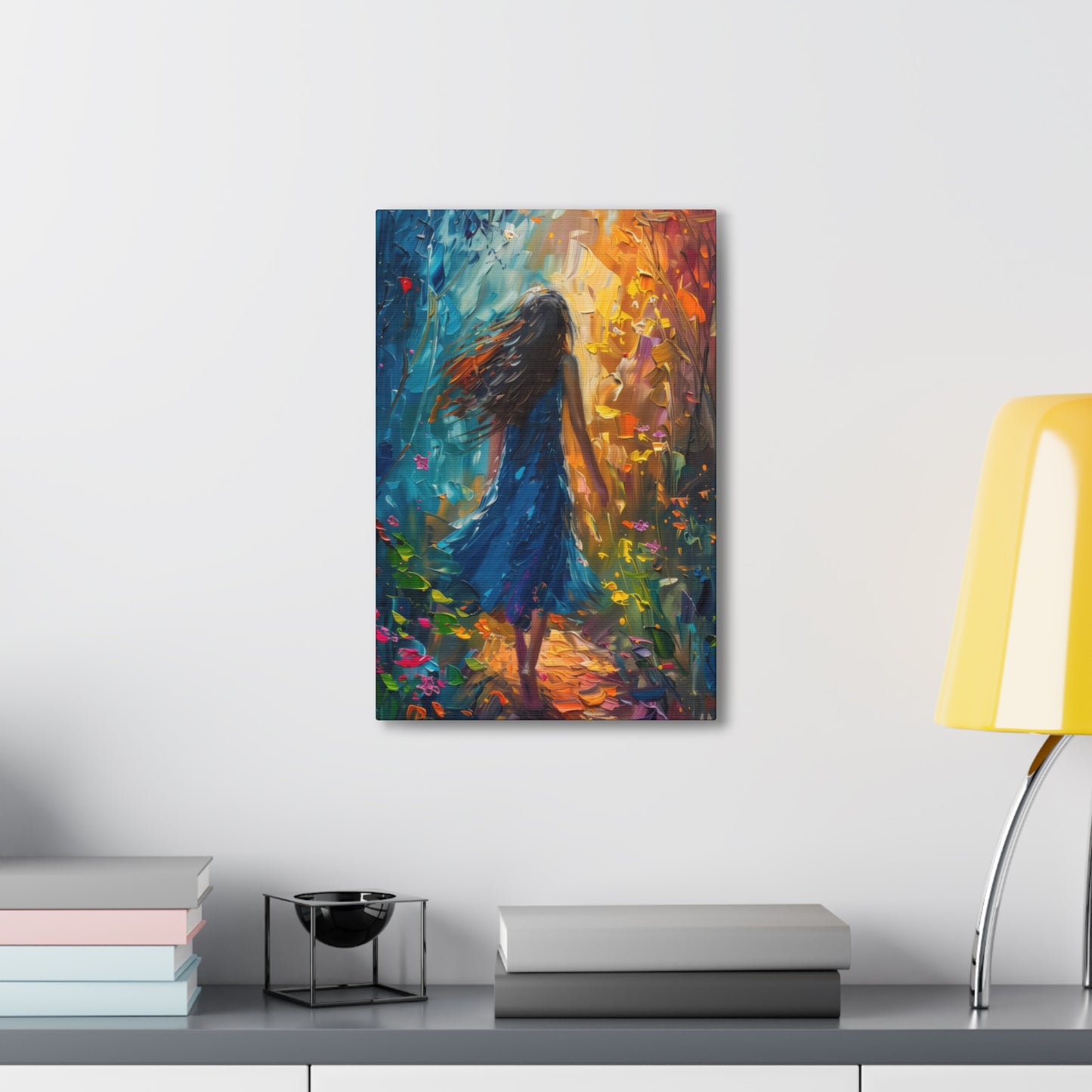 girl walking through trees Digital Oil Painting Print Canvas Gallery Wraps