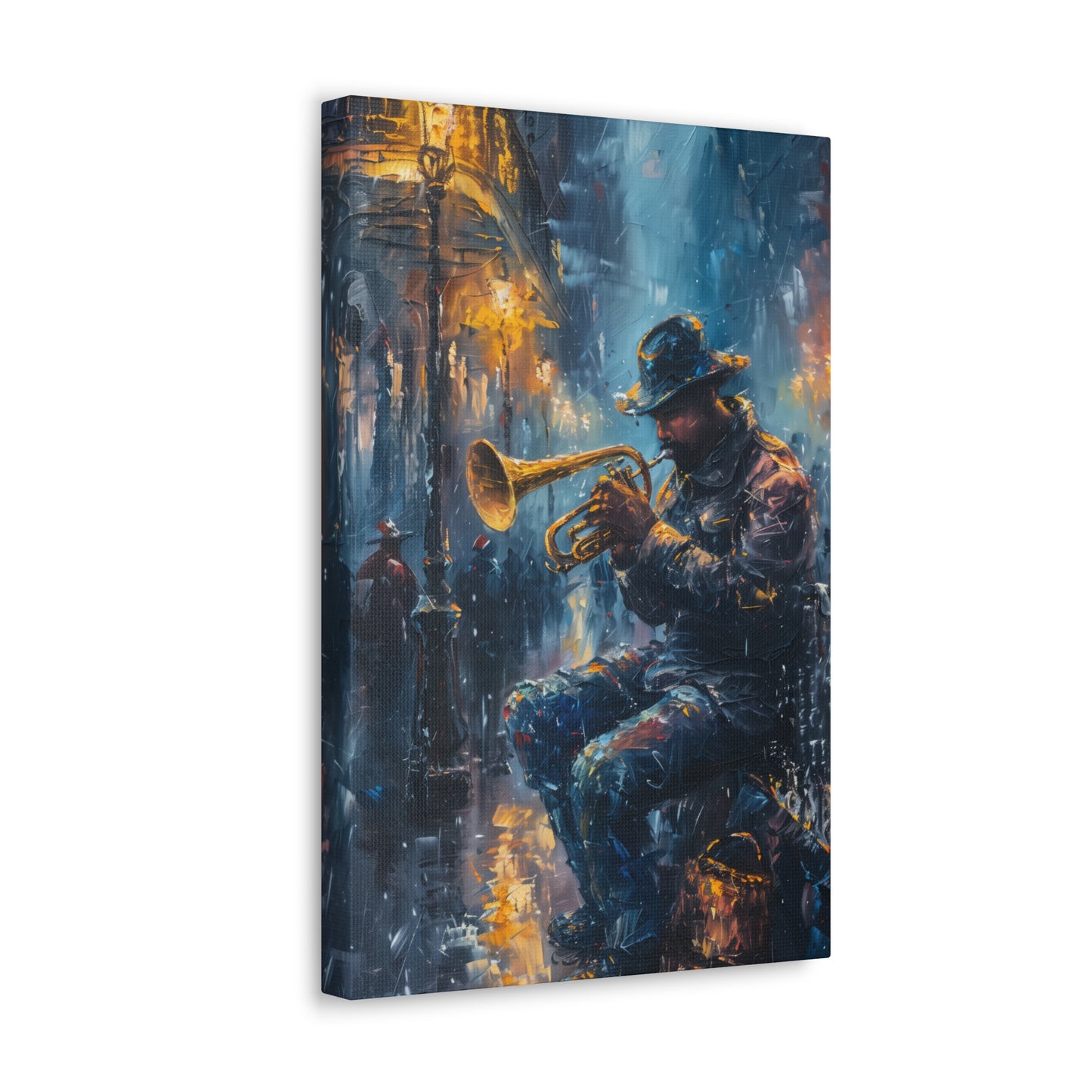 Man Playing Horn on the Street - Rembrandt Style Digital Oil Painting Canvas Gallery Wraps