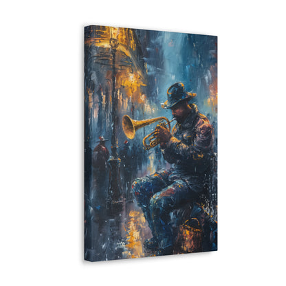 Man Playing Horn on the Street - Rembrandt Style Digital Oil Painting Canvas Gallery Wraps