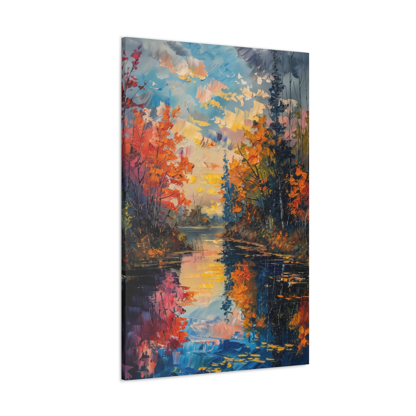 Pond in a Autumn Forest - Claude Monet Style Digital Print Canvas Gallery Wraps