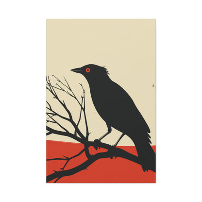 Black Bird Sitting on a Branch Digital Illustration Canvas Gallery Wraps