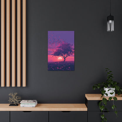 Tree in a Purple Sunset Digital Illustration Canvas Gallery Wraps