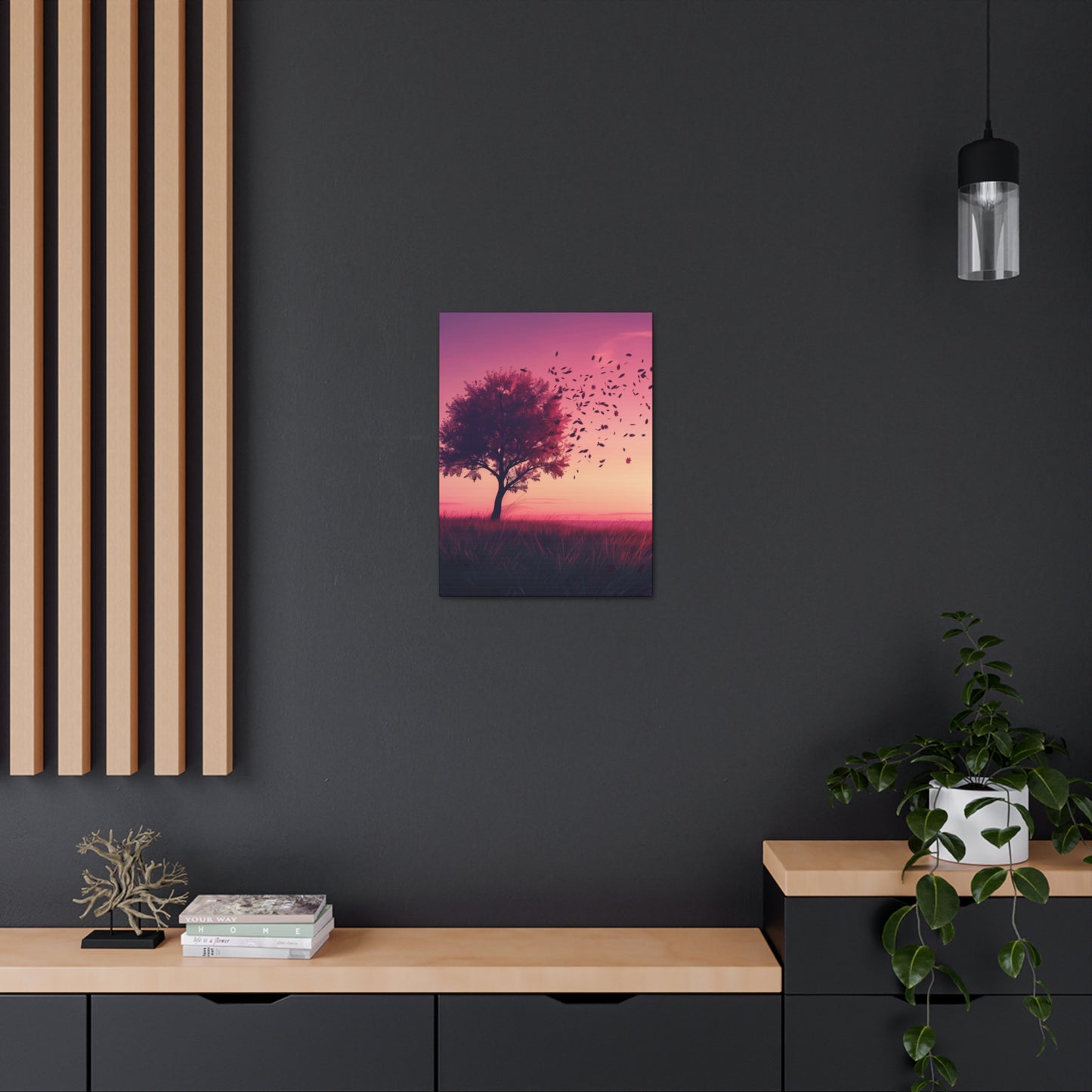 Tree in a Purple Sunset Digital Illustration Canvas Gallery Wraps