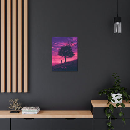 Tree in a Purple Sunset Digital Illustration Canvas Gallery Wraps