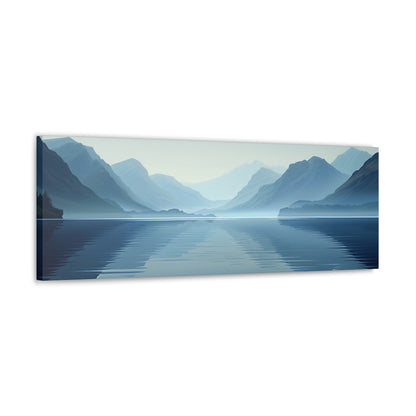 Scottish Lake Landscape - Morning Mist with Mountain Panorama Canvas Gallery Wraps