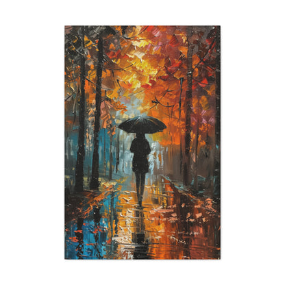 girl with an umbrella walking through forest road - Leonid Afremov Style Digital Print Canvas Gallery Wraps