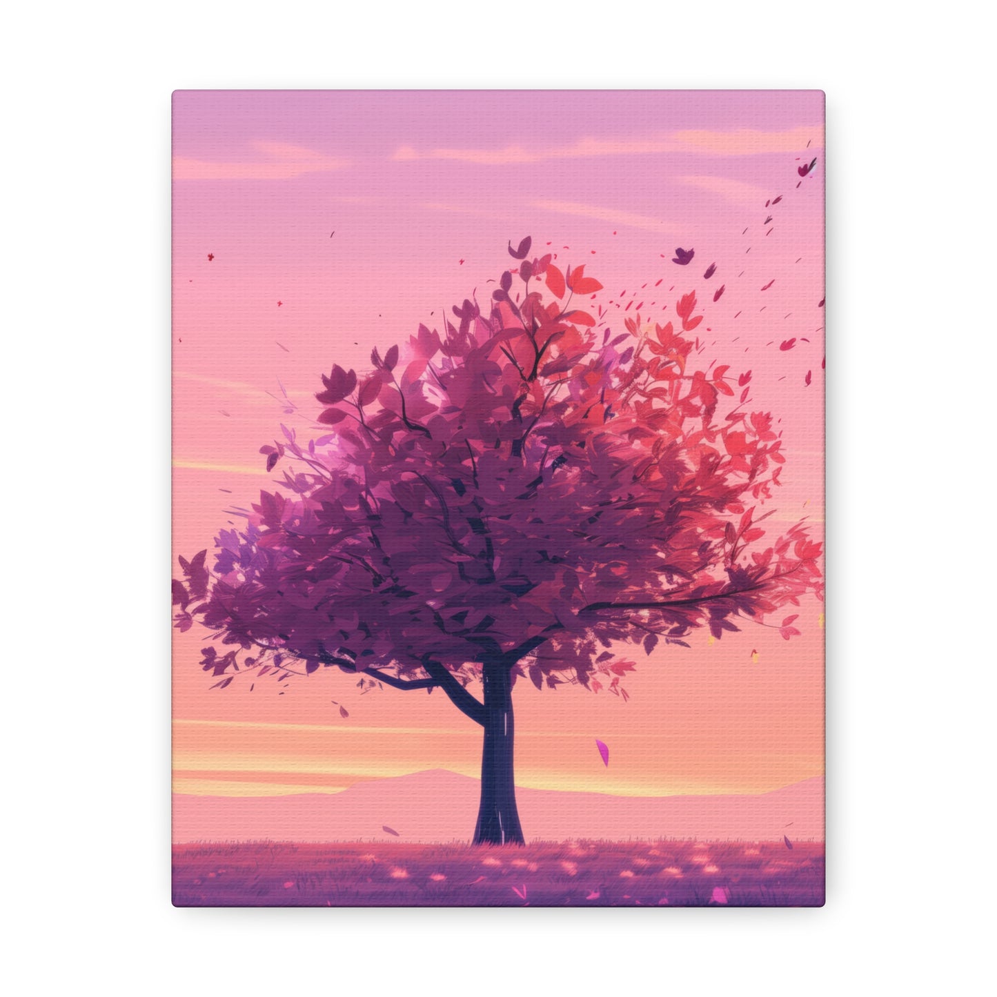 Tree in a Purple Sunset Digital Illustration Canvas Gallery Wraps