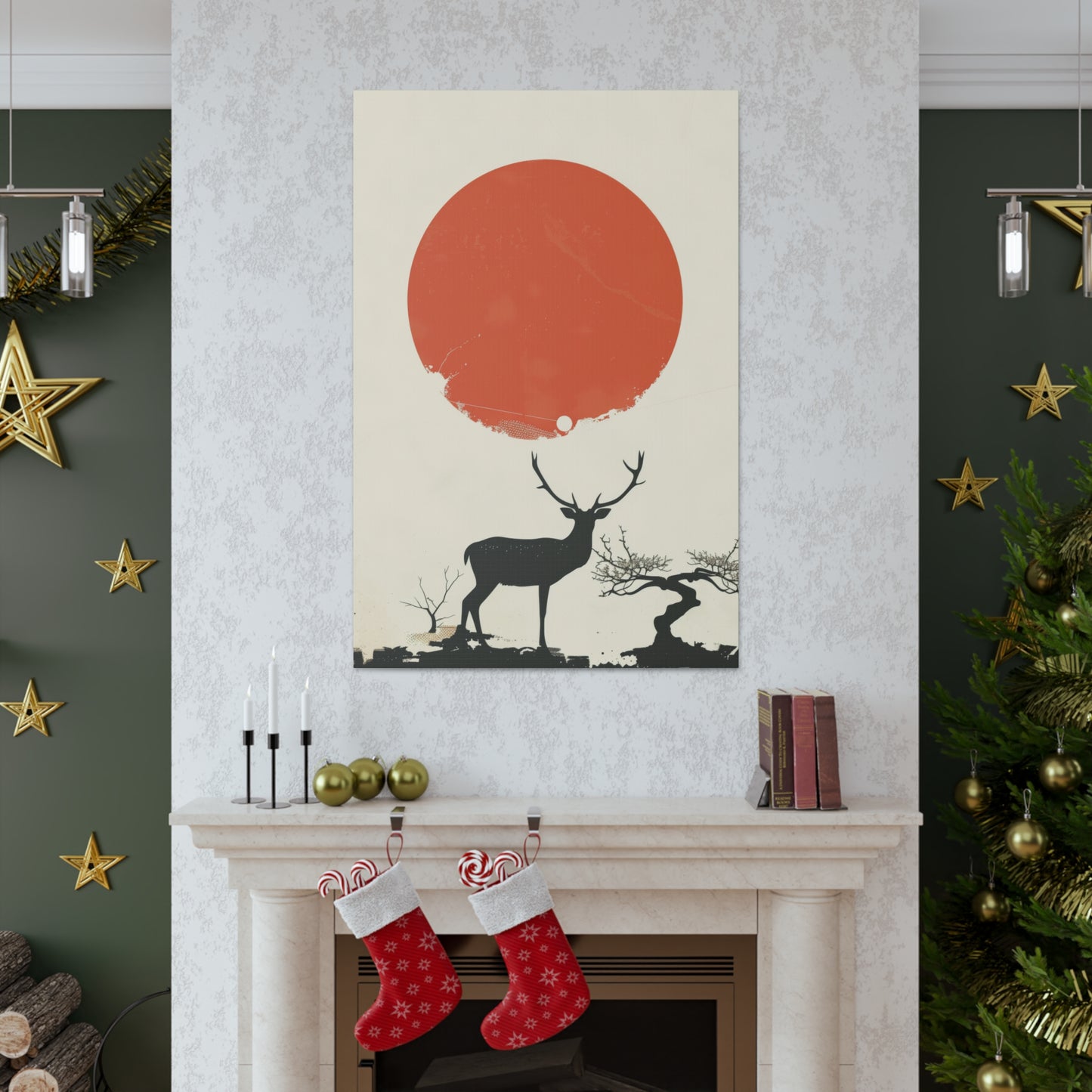 Deer and Sun - Takeshi Kitano Style Digital Illustration Canvas Gallery Wraps