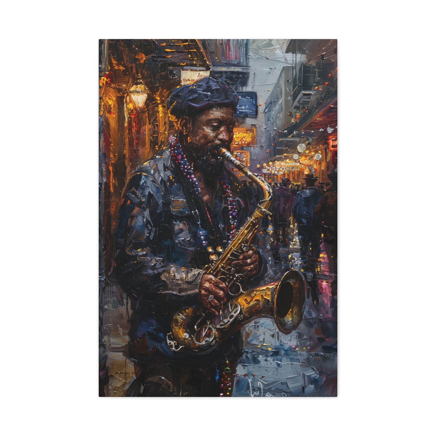 Man Playing Horn on the Street - Rembrandt Style Digital Oil Painting Canvas Gallery Wraps