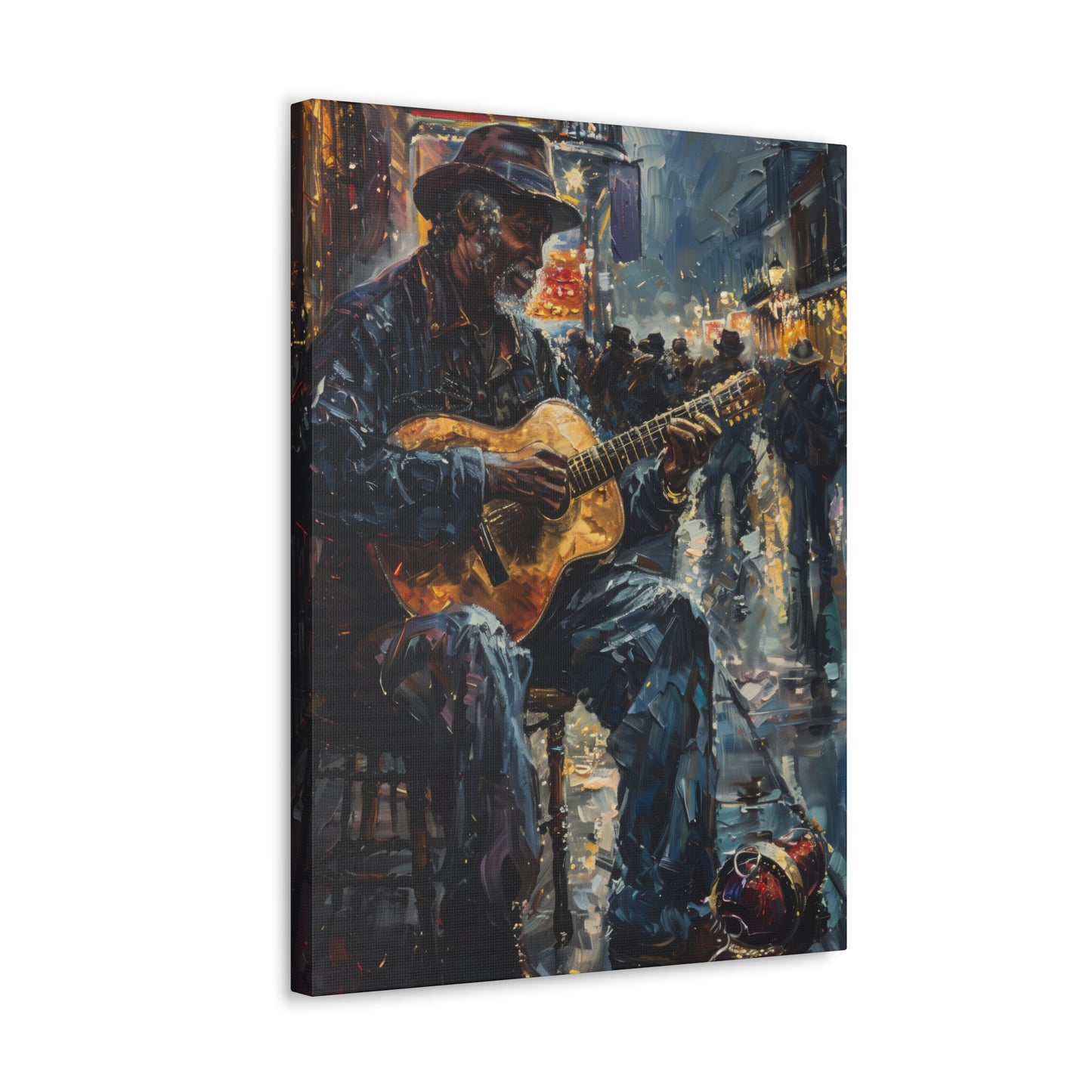 Man Playing Guitar on the Street - Rembrandt Style Digital Oil Painting Canvas Gallery Wraps