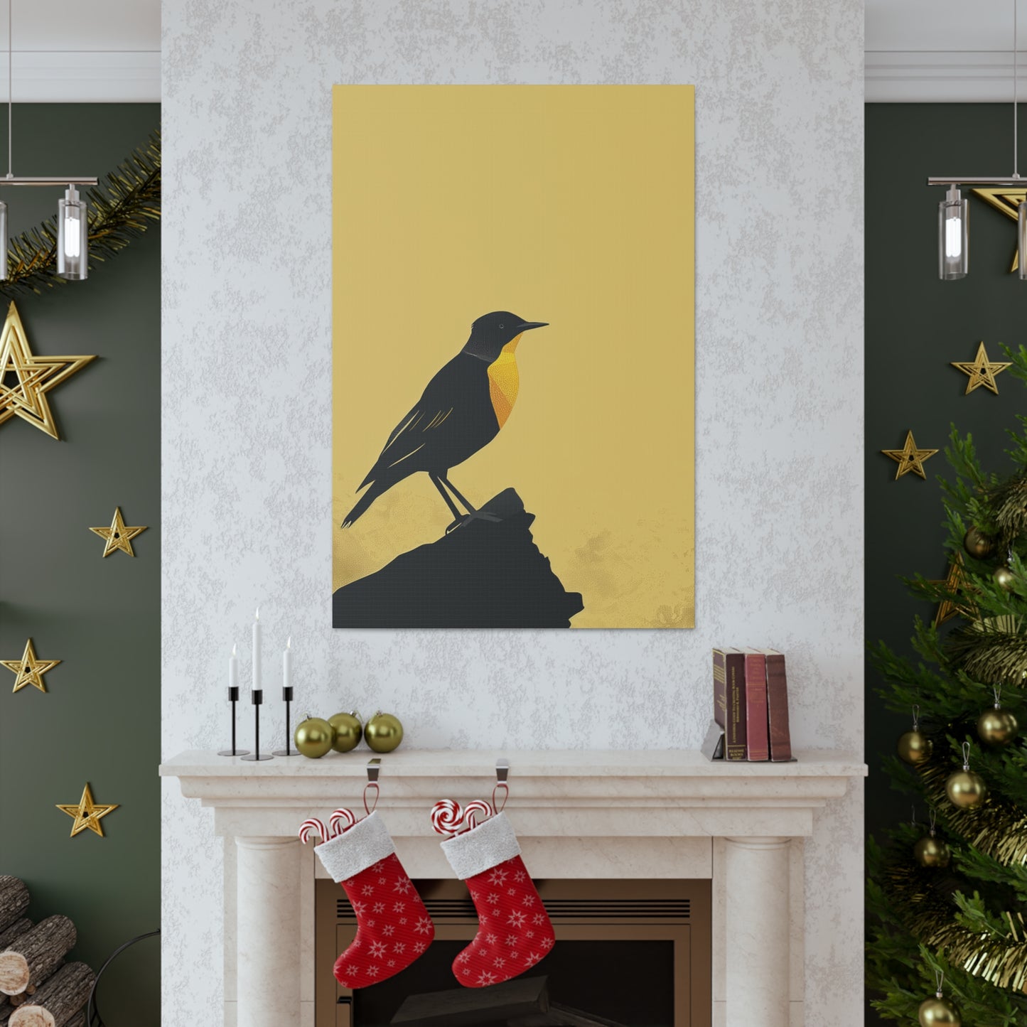 Bird Sitting on a Rock Digital Illustration Canvas Gallery Wraps