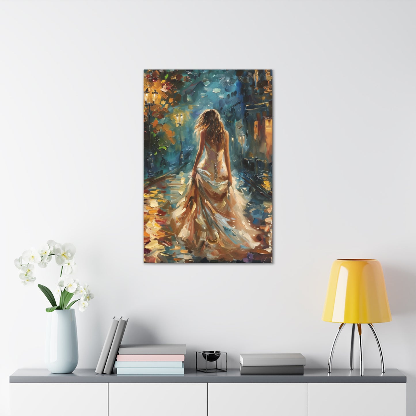 bride walking in the street - Leonid Afremov Style Digital Print Canvas Gallery Wraps