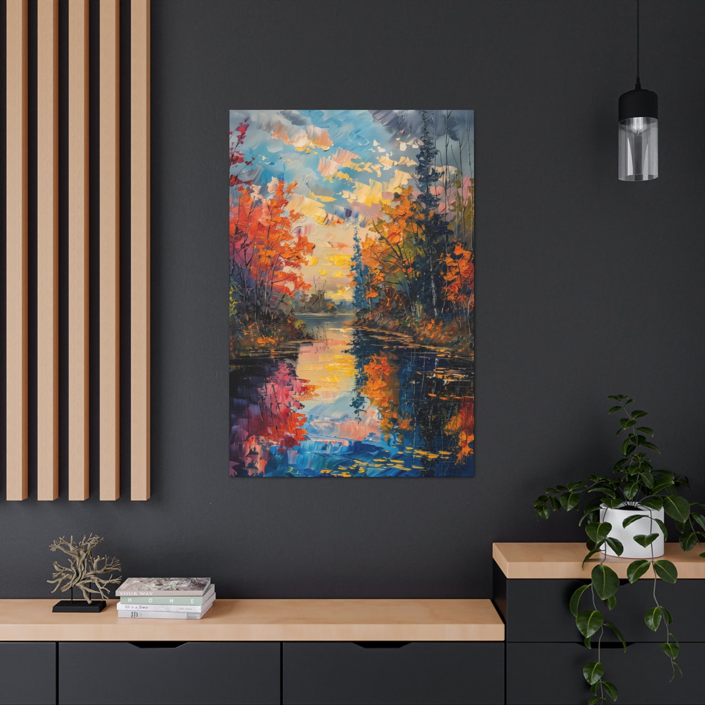 Pond in a Autumn Forest - Claude Monet Style Digital Print Canvas Gallery Wraps