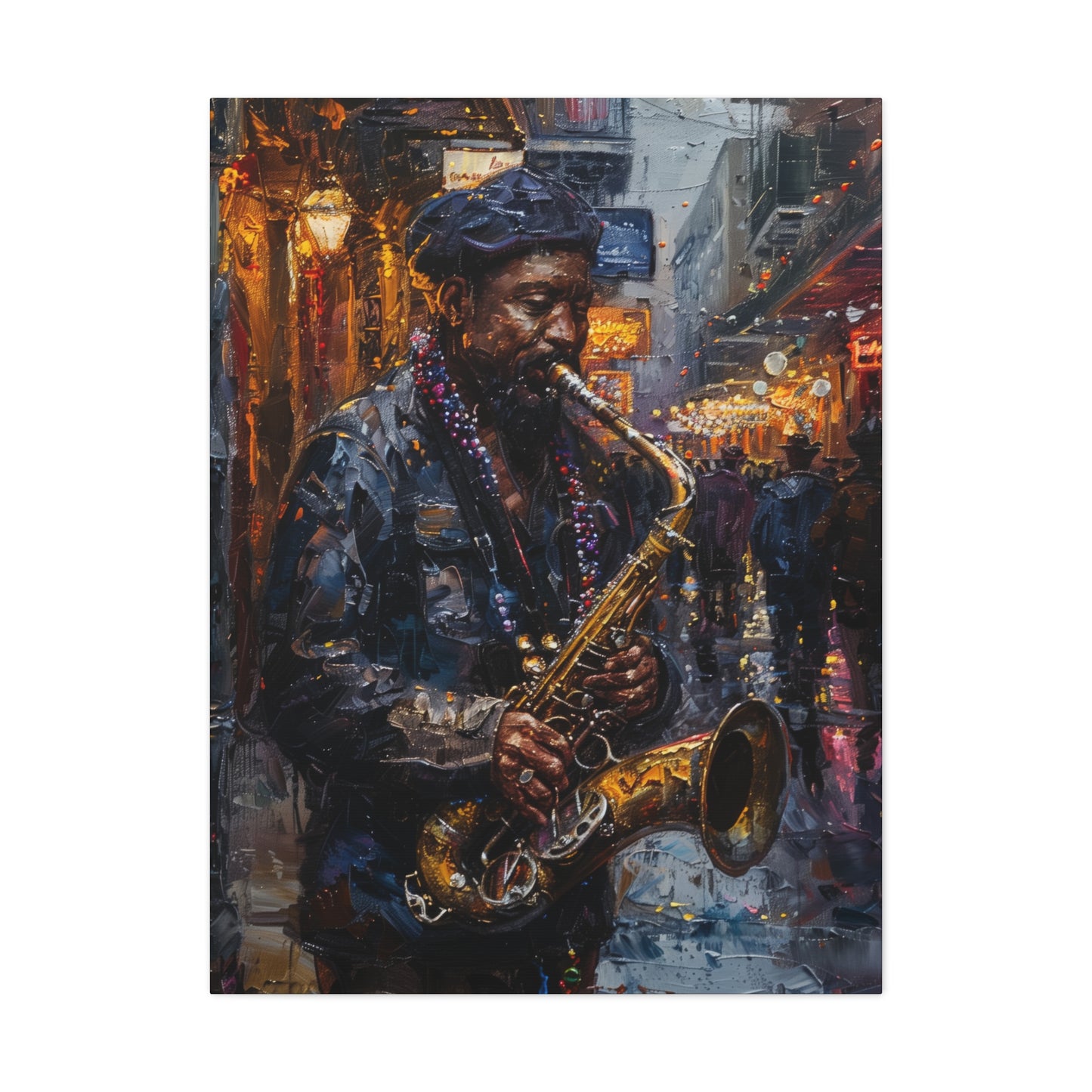 Man Playing Horn on the Street - Rembrandt Style Digital Oil Painting Canvas Gallery Wraps