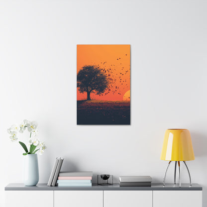 Tree in a Golden Sunset Digital Illustration Canvas Gallery Wraps