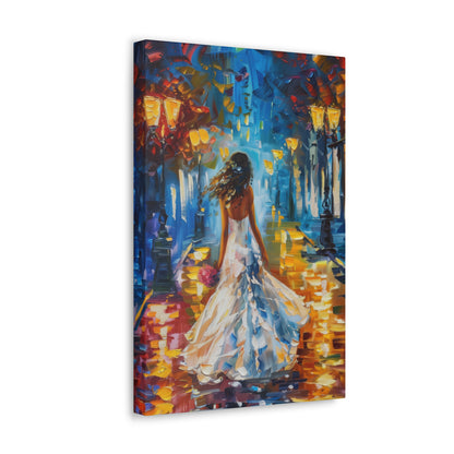 bride walking in the street - Leonid Afremov Style Digital Print Canvas Gallery Wraps