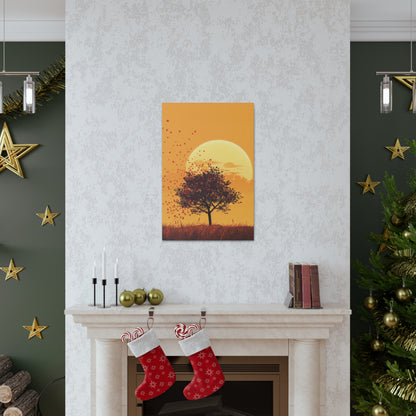 Tree in a Golden Sunset Digital Illustration Canvas Gallery Wraps