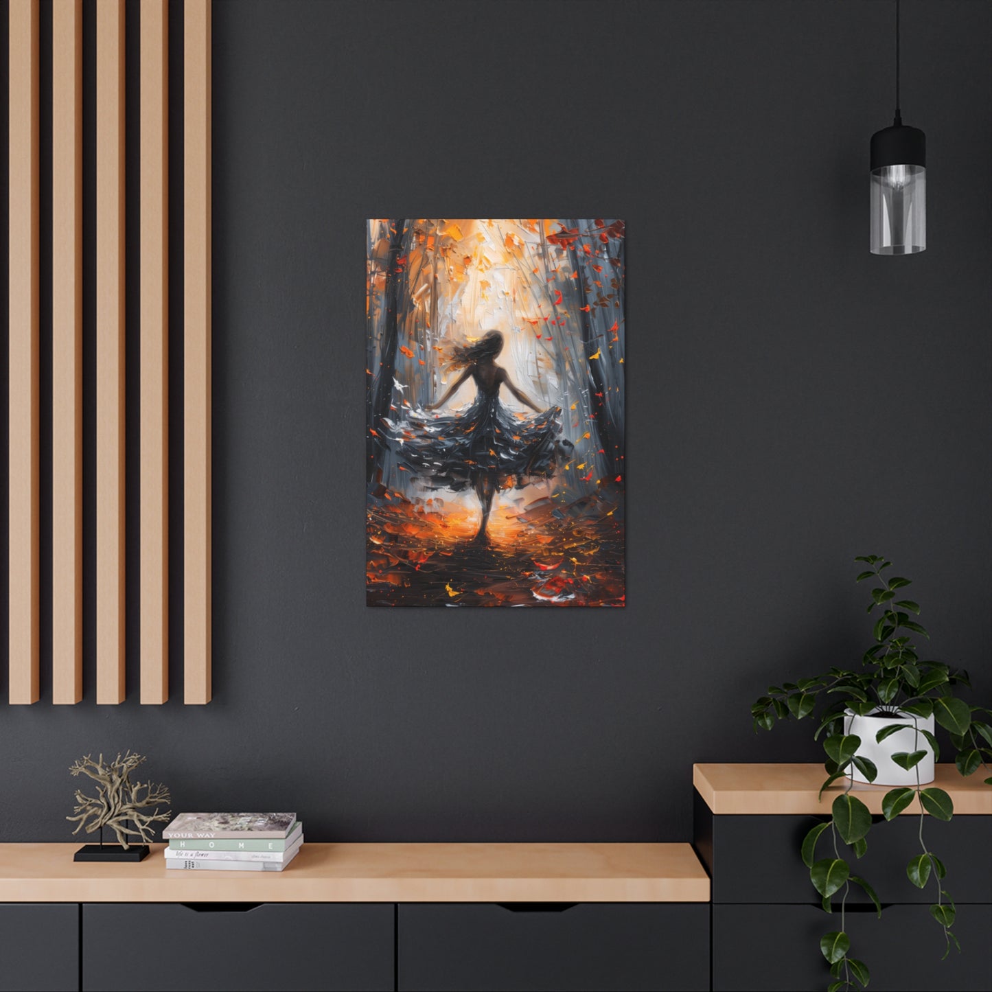 girl dancing in Autumn Forest Digital Oil Painting Print Canvas Gallery Wraps