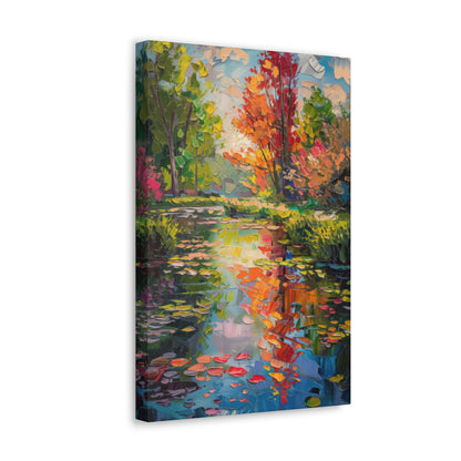 Pond in a Autumn Forest - Claude Monet Style Digital Print Canvas Gallery Wraps