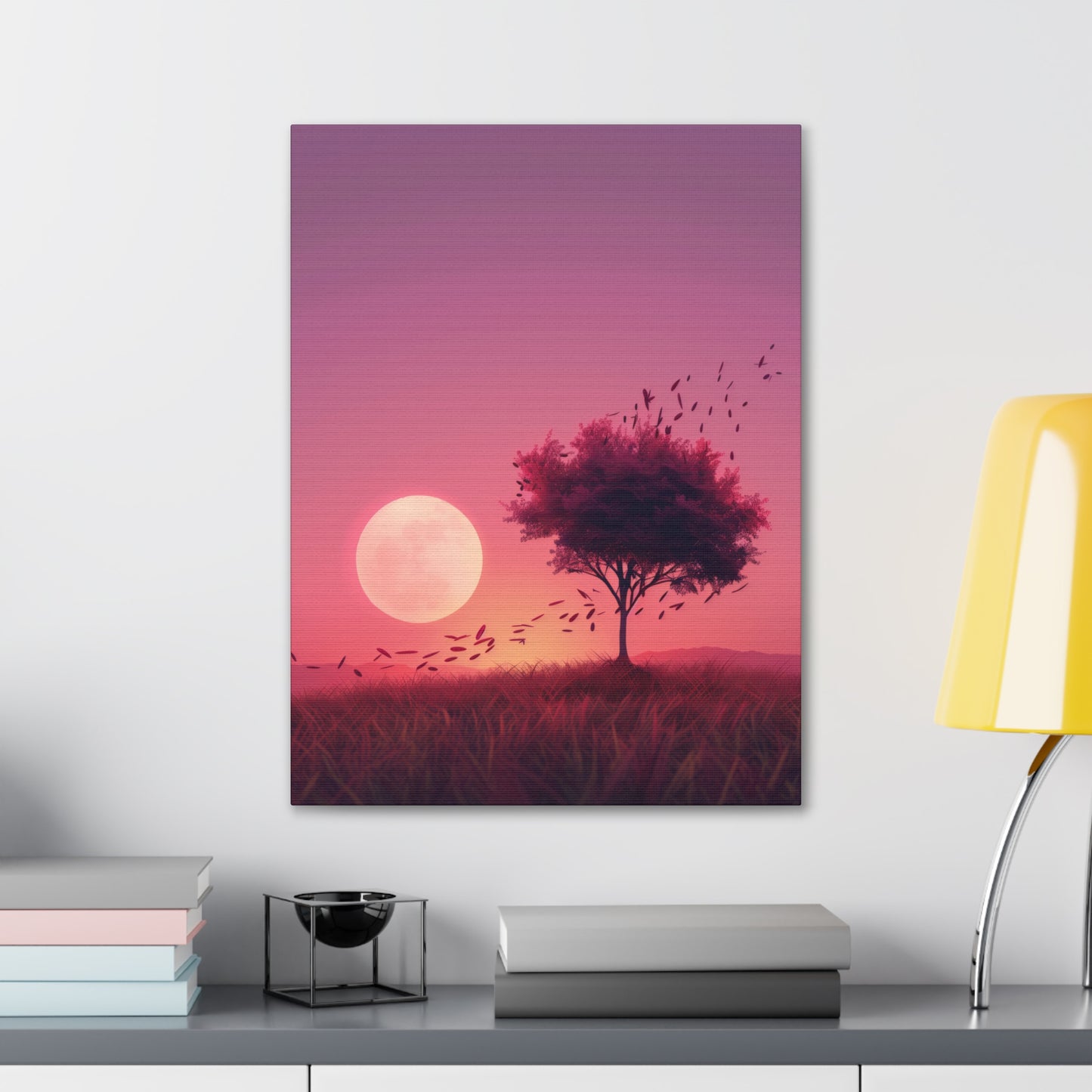 Tree in a Purple Sunset Digital Illustration Canvas Gallery Wraps