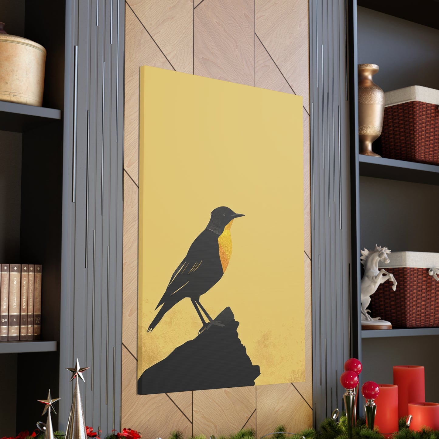 Bird Sitting on a Rock Digital Illustration Canvas Gallery Wraps