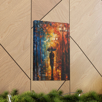 man walking in the street with umbrella - Leonid Afremov Style Digital Print Canvas Gallery Wraps