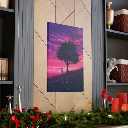 Tree in a Purple Sunset Digital Illustration Canvas Gallery Wraps