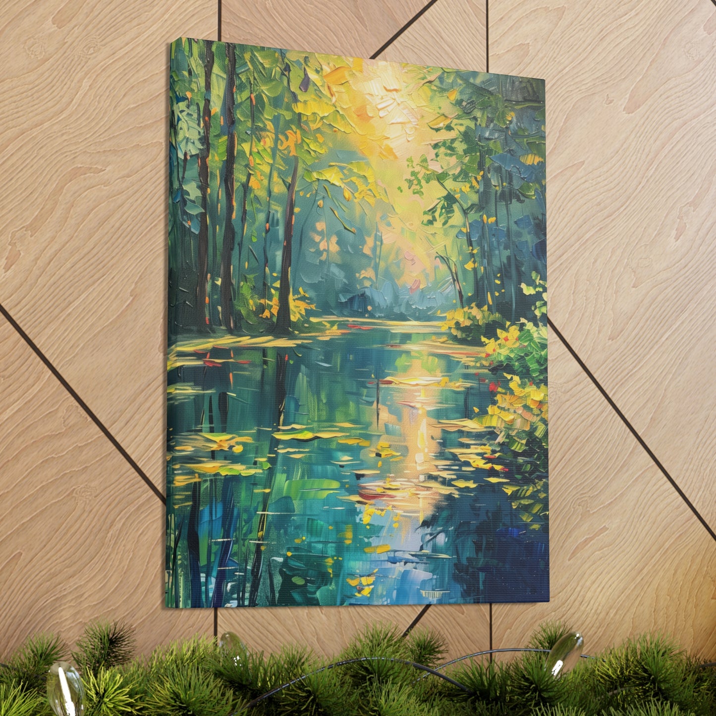 Lake in a Forest - Claude Monet Style Digital Print Canvas Gallery Wraps