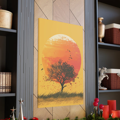 Tree in a Golden Sunset Digital Illustration Canvas Gallery Wraps