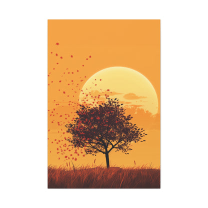 Tree in a Golden Sunset Digital Illustration Canvas Gallery Wraps