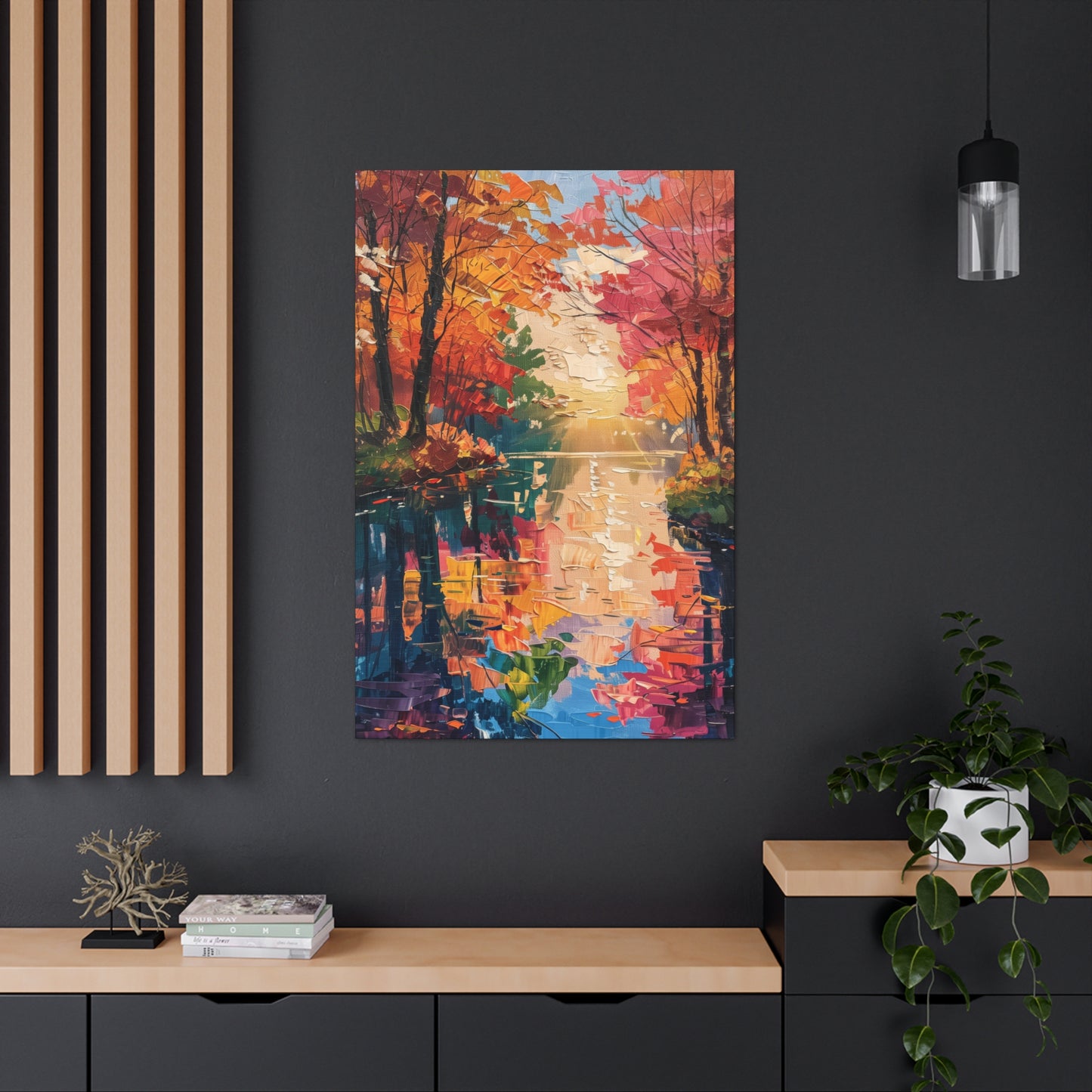 Lake in a Autumn Forest - Claude Monet Style Digital Print Canvas Gallery Wraps