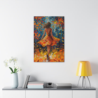 Girl with yellow dress in autumn forest - Leonid Afremov Style Digital Print Canvas Gallery Wraps