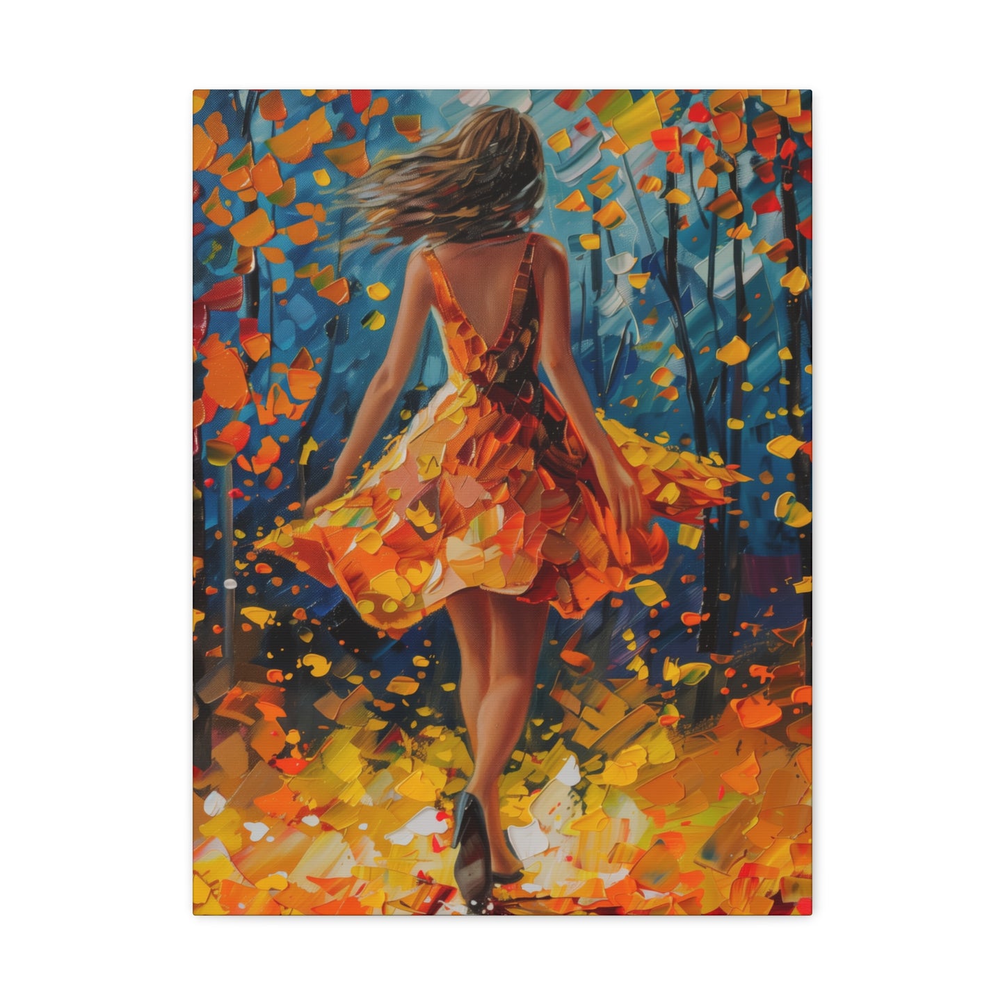 Girl with yellow dress in autumn forest - Leonid Afremov Style Digital Print Canvas Gallery Wraps