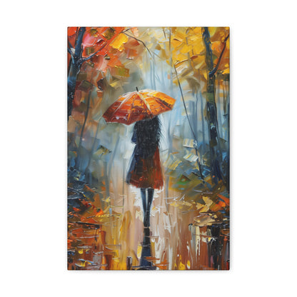 Girl Walking Under Umbrella - Leonid Afremov Style Oil Painting Canvas Gallery Wraps