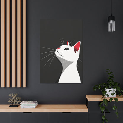 White Cat in Black Background Digital Illustration Canvas Gallery Wraps