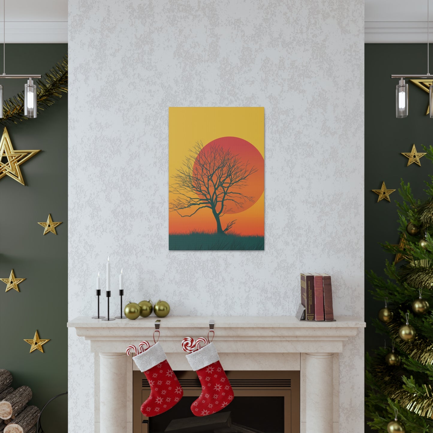 leafless tree in a Golden Sunset Digital Illustration Canvas Gallery Wraps