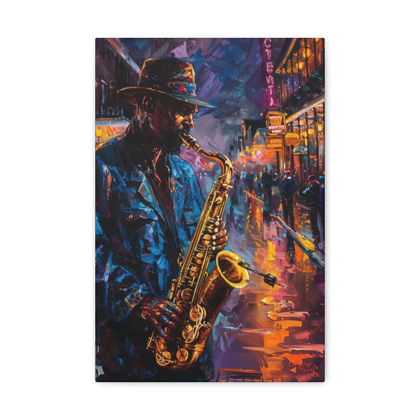 Man Playing Horn on the Street - Rembrandt Style Digital Oil Painting Canvas Gallery Wraps