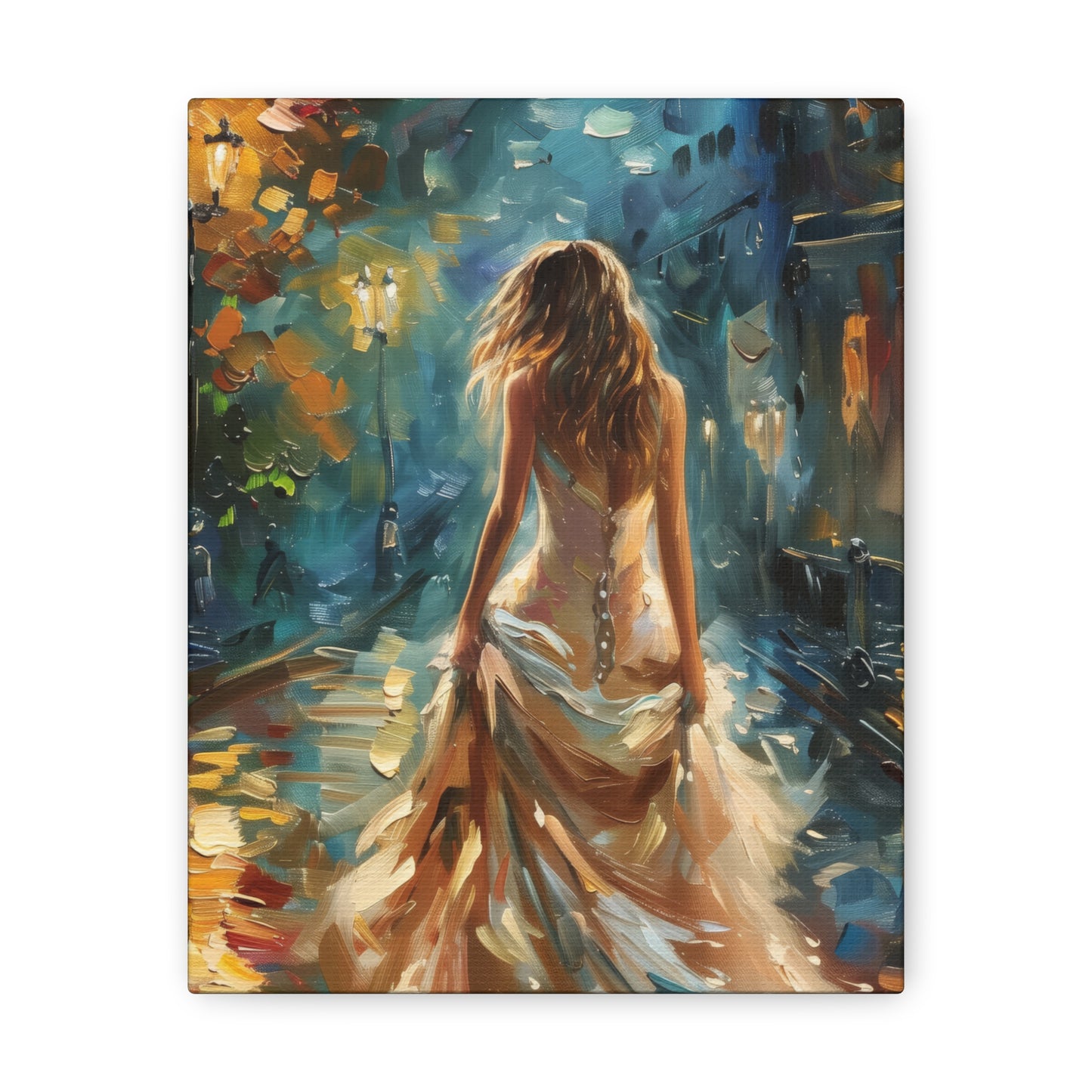 bride walking in the street - Leonid Afremov Style Digital Print Canvas Gallery Wraps