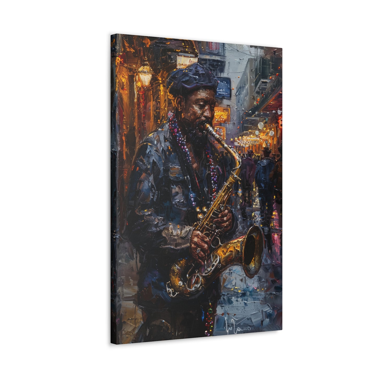 Man Playing Horn on the Street - Rembrandt Style Digital Oil Painting Canvas Gallery Wraps