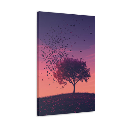 Tree in a Purple Sunset Digital Illustration Canvas Gallery Wraps