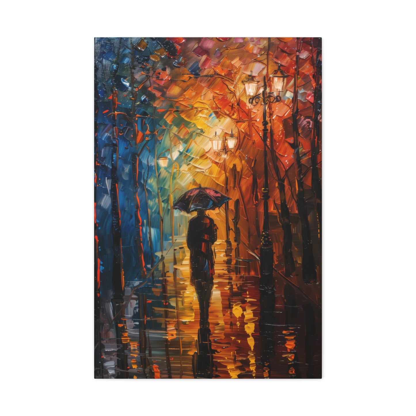 man walking in the street with umbrella - Leonid Afremov Style Digital Print Canvas Gallery Wraps