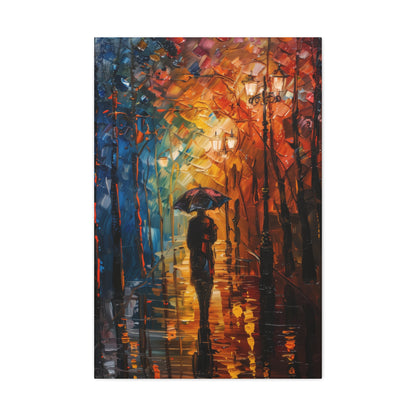 man walking in the street with umbrella - Leonid Afremov Style Digital Print Canvas Gallery Wraps