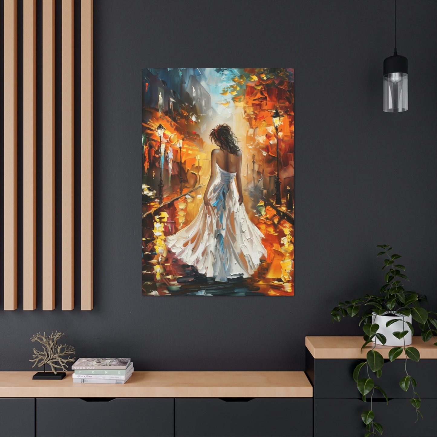 bride walking in the street - Leonid Afremov Style Digital Print Canvas Gallery Wraps