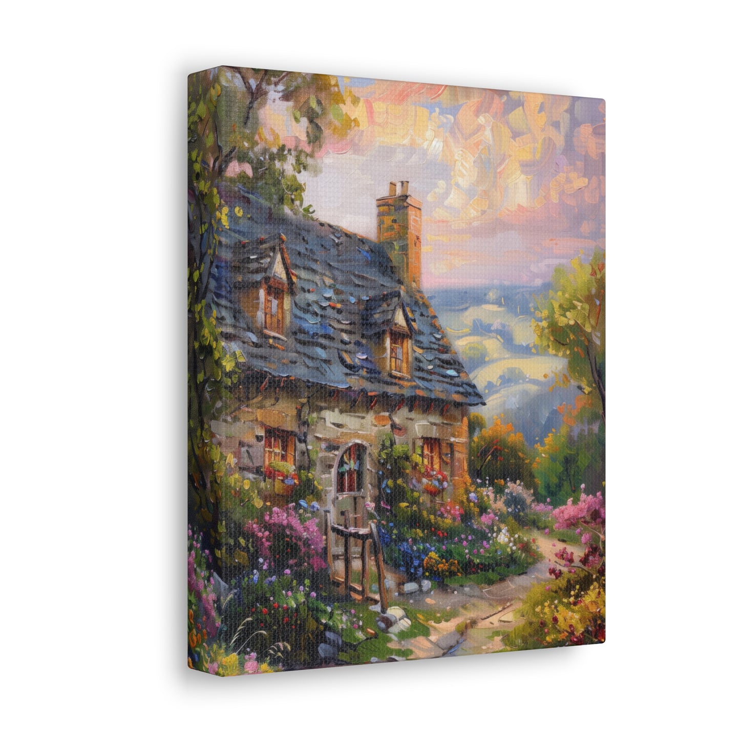 rich countryside house with garden in medieval times Digital Oil Painting Print Canvas Gallery Wraps