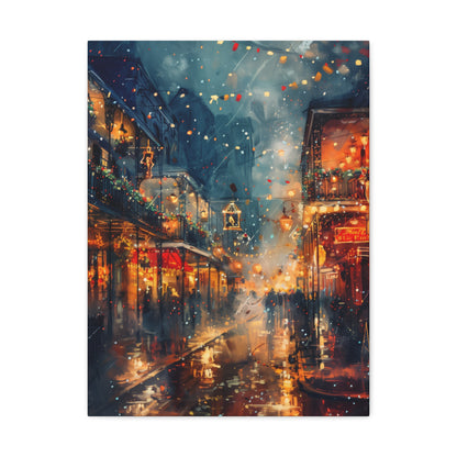 Christmas Street Corner in Downtown - Rembrandt Style Digital Oil Painting  Canvas Gallery Wraps